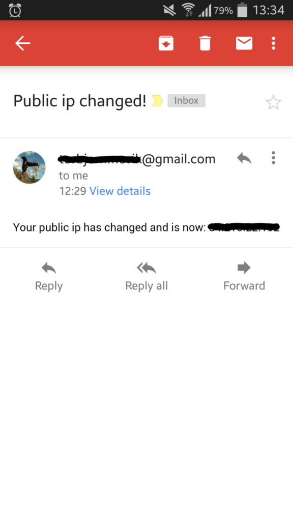 Success! Public ip changed and message received from script